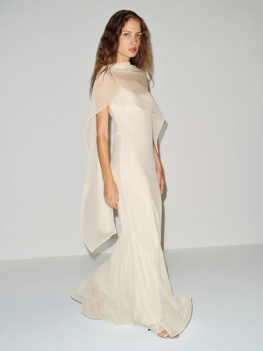 Reformation Rida Silk Chiffon Dress Cape-Back Bridal